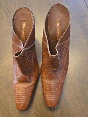 Enzo Angiolini Brown Leather Western-Style Mule Heels